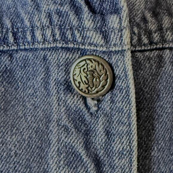 VTG Y2K Metal Studded Bedazzled Rhinestone Crop Blue Denim Jean Vest Size Small - Picture 10 of 11